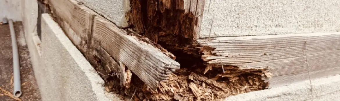 シロアリ等により食い荒らされた家の柱の写真
